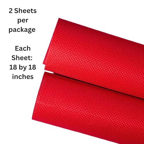 2 Sheets of Red 11 Count Aida Cloth – 18 x 18 Inch Pre-Cut Fabric Squares – Cross Stitch Fabric – 100% Cotton – Ideal for Needlework & Embroidery – The Knotty Unicorn - color: Red