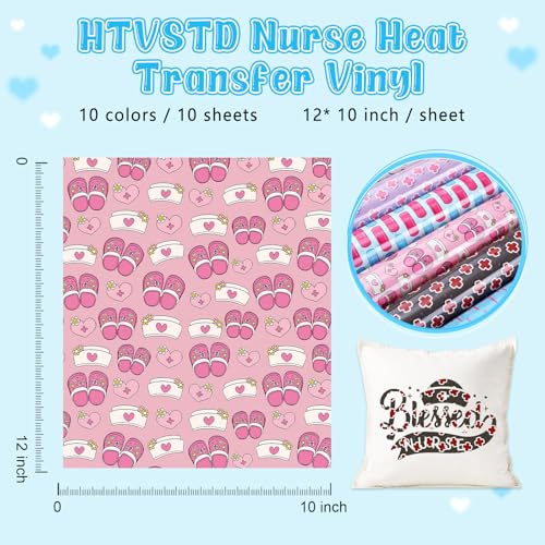 HTVSTD Nurse HTV Heat Transfer Vinyl 10 Sheets 12×10in Iron on Vinyl - color: Nurse
