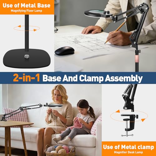 KIRKAS Magnifying Floor Lamp,12X 11.2in Stable Base 2 in 1 Magnifier Black - color: Black, size: 11.2inch