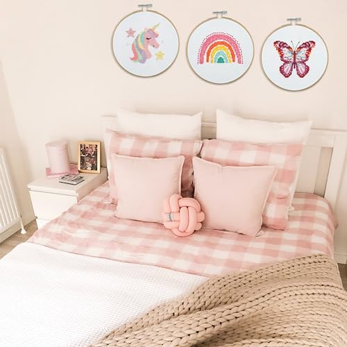Trimits 3PK Cross Stitch Bundle – Counted Embroidery Kit, Beginner & All Level Starter Set, Complete with Instructions & Thread Children Wall Home DIY Décor – 13x13cm – Rainbow, Unicorn, Butterfly - style: Rainbow, Unicorn, Butterfly
