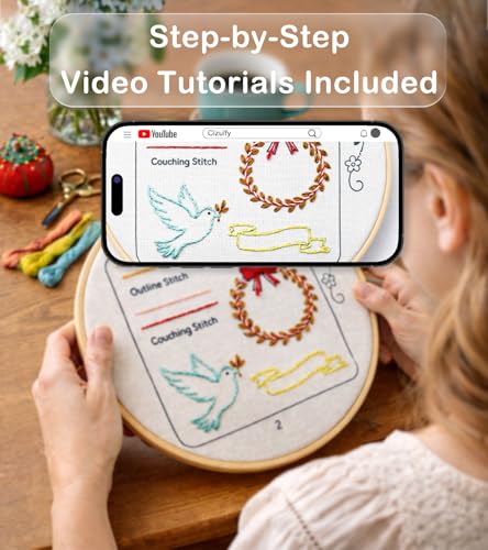 Beginner Embroidery Stitch Book Kit with Portable Canvas Bag for Adults