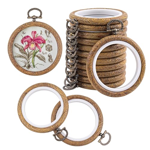 Framendino, 15 Pack Round Mini Embroidery Hoops 3 Inch Imitated Wood Display Frame Circle Cross Stitch Hoop Ring for Art Craft Sewing Hanging Ornaments - color: 3.15", size: 15 Pack