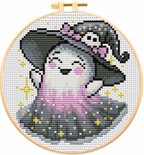 VIGEGU Ghost Stamped Cross Stitch Kits for Adults Beginners with Frame - color: Cross-Stitch ghost-1