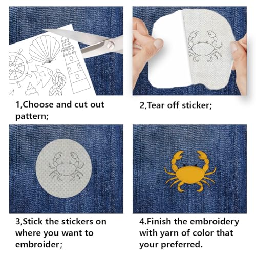 BENECREAT 4Sheets 55Pcs Water Soluble Embroidery, 11.7x8.3inch Summer Ocean Navigation Pattern Transfers Water Soluble Stabilizer for Embroidery Stick and Stitch Embroidery Designs - style: Ocean Navigation