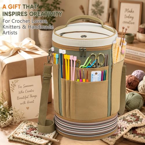 Canvas Yarn Storage Organizer with Removable Dividers, Crochet&Knitting Bag - color: Sage Linen