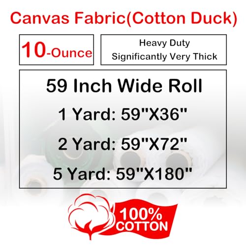 White Cotton Canvas Fabric by the Yard: 10oz Duck Fabric 59x180Inch for Sew