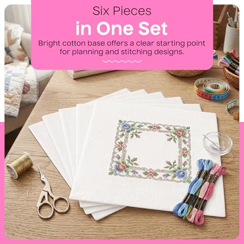 Aspen Lane 18 Mesh Blank Needlepoint Canvas 8" x 8", Cotton White, 6 Pack