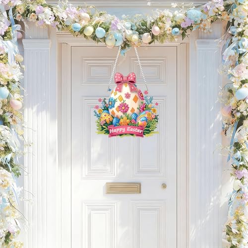 NAIMOER Easter Egg Diamond Art Hanging Kits for Adults, 5D Special Shaped Rhinestone, DIY Acrylic Spring Diamond Art Painting Window Pendants Home Garden Wall Hanging Ornament Kits, Double Sided - color: Easter 04