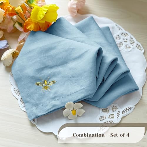 DerF HOME Cloth Napkins 100% Pure Linen, Light Blue, Set of 4, 18x18 - color: Light Blue-napkins(set of 4)