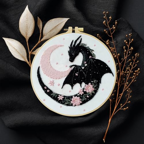 JOZYSH Black Dragon Handmade DIY Embroidery kit,Suitable for Adult Beginners,Includes Embroidery Cloth, Instructions, Embroidery Frame and Needle and Thread, Suitable for Holiday Gifts (Dragon) - style: Dragon