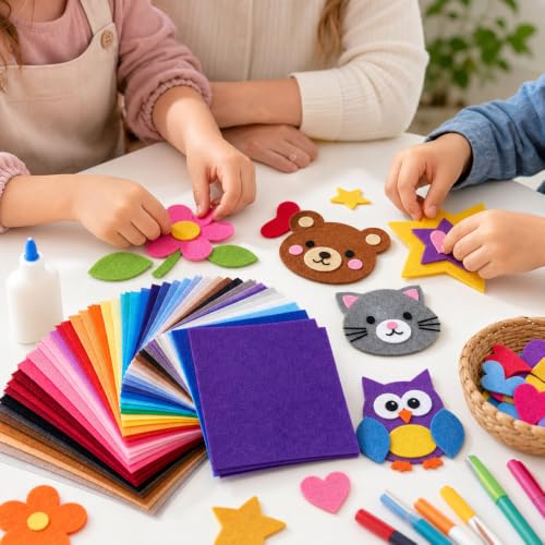 40 Pack Thin Felt Fabric Sheets 4" x 4" Assorted Colors Squares Felt Fabric for Crafts Sewing DIY Patchwork DIY School Projects Home Party Decoration - size: 4 Inch