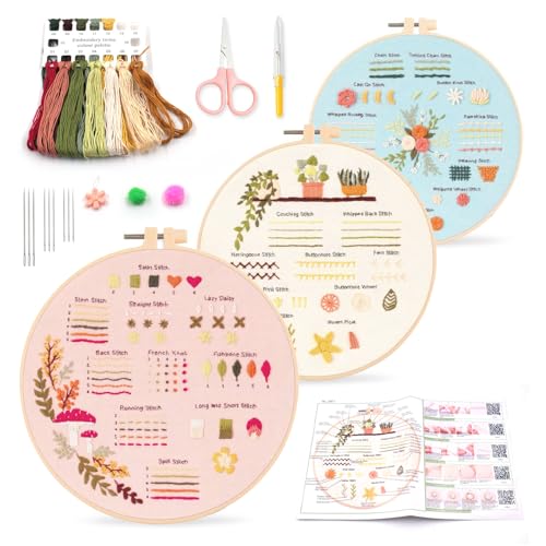 AmoraDec Embroidery Kit for Beginners Adults,Easy Stamped Cross Stitch Hand Embroidery Starter Kit with Video Tutorials,Floral Patterns Needle Point Kits,Fun DIY Craft Gift Set for Women's Hobbies