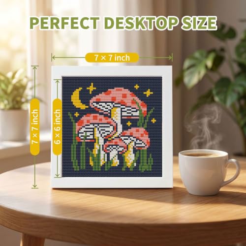 Mushroom Stamped Cross Stitch Kits for Beginners Adults with Framed - color: DKJ015