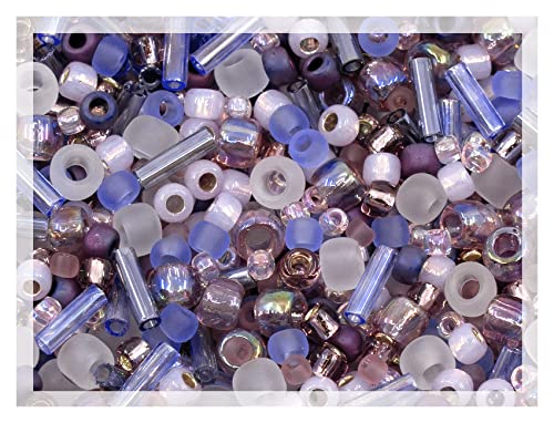 0.35oz (10g) Mix of Small Rocailles, Seed Beads & Bugles 2-10mm TOHO Japanese Glass Beads, Mix TOHO Lavender (Like 3216 - Kimono Lilac) - color: Lilac Kimono Mix - Mixed (2-10mm)