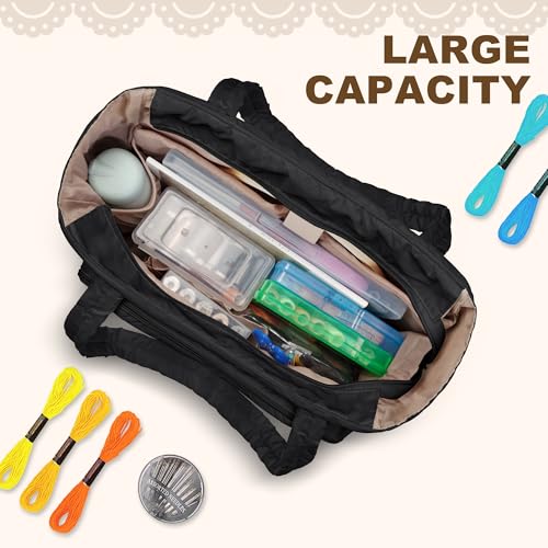 YARWO Puffy Embroidery Project Bag, Quilted Needlepoint Kit Storage Case