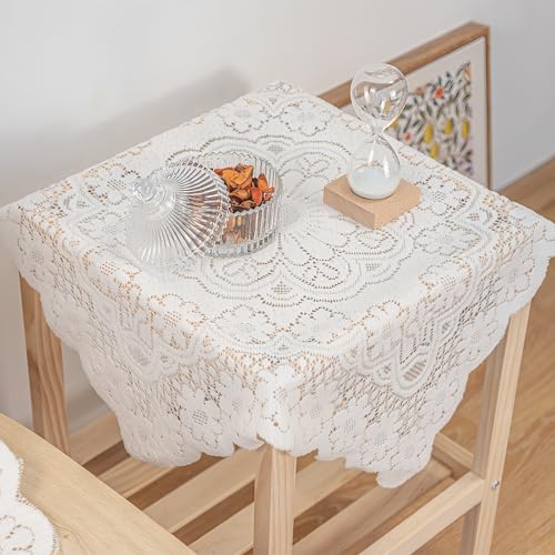 Square lace Tablecloth 35 X 35 Inch， Off White Lace Tablecloths, Elegant Floral Crochet Table Cover, Hollow Out Sheer Lace Table Topper for Coffee Table, End Table, Home Wedding Party Decor - size: 35" x 35" (Square)