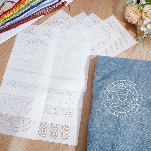 BENECREAT 16Pcs 4Styles Plastic Sashiko Stencil, 5x5inch Dots & Lines, Hexagons, Botanicals, Continuous Embroidery Tool Drawing Line Template for Hand Quilting and Embroidery, 0.3mm Thick - style: Dots & Lines Patterns