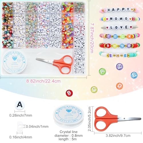 Looconi 1500 Pieces 6 Colors Letter Alphabet Beads and Number Heart Beads Round Flat and Crystal Line for Jewelry Making - color: 5 Colors, size: 7x4mm