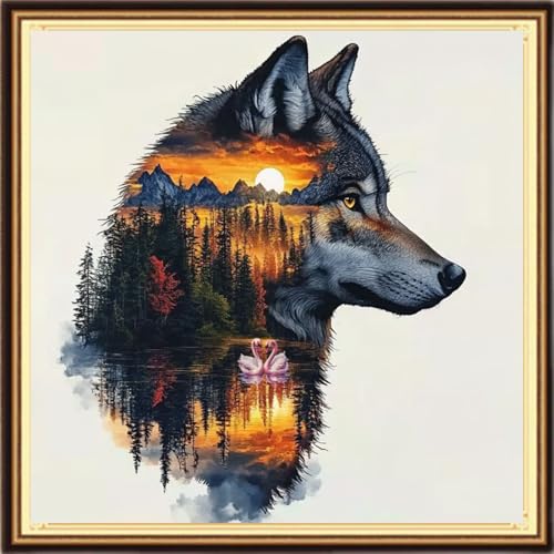 Redxing Counted Cross Stitch Kit for Beginners,Unprinted Needlepoint Kits for Beginners Cross Stitching Embroidery Kit 11CT Stitches kit-Abstract Wolf King 18x18 inch - color: KitsColor08