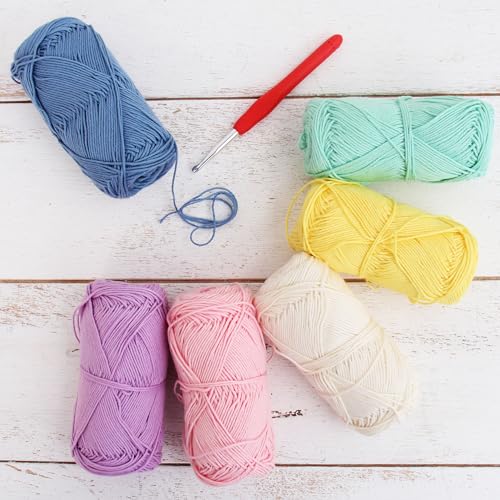 ThreadArt Cotton Crochet Yarn Set Size 2, 6 Pack 50g 165yd, Frosting Colors - color: FROSTING