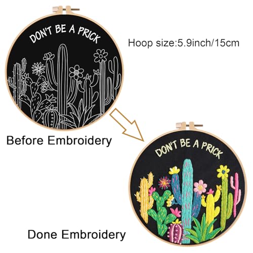 Louise Maelys Cactus Embroidery Kit for Beginners Plant Gift DIY Craft - color: art cactus