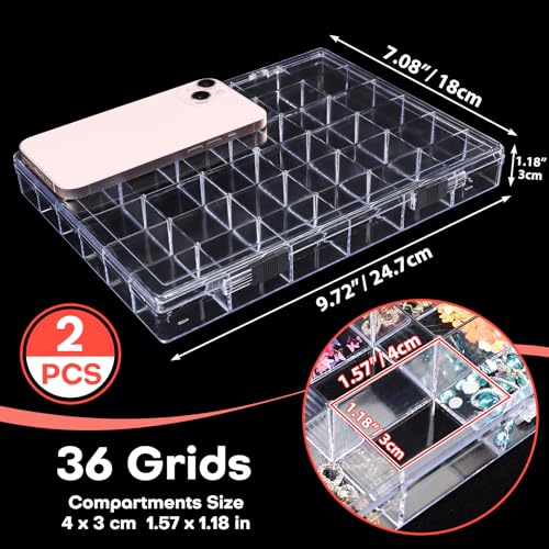 Noverlife 36 Grids Clear Plastic Organizer Boxes, Jewelry Storage Container - size: 36 Grids - 2 Packs