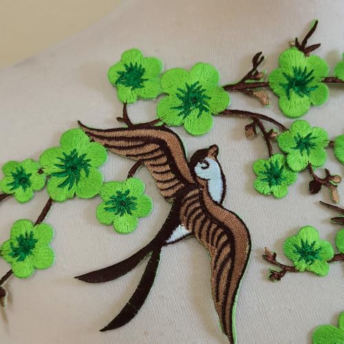 1pair Quince Sakura Flower Embroidery Iron On Applique Patches (Light Green) - color: Light Green