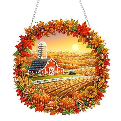 Eiflow Acrylic Diamond Art Hanging Kit for Adults, DIY Diamonds Painting Door Hanger Board Kit, Special Crystal Diamond Art Painting Pendant Ornament (Fall Field) - color: Fall Field