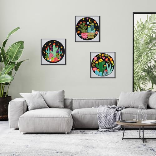Nuberlic 3 Pack Embroidery Kit for Beginners with Cactus Pattern - color: Cactus