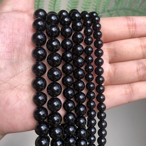 35pcs Round Loose Polish Black Agate Beads for Bracelet Beads，10mm Gemstone Bead Round Loose Stone Beads for Jewelry Making DIY Bracelet Necklace Earrings - color: black, size: 10mm