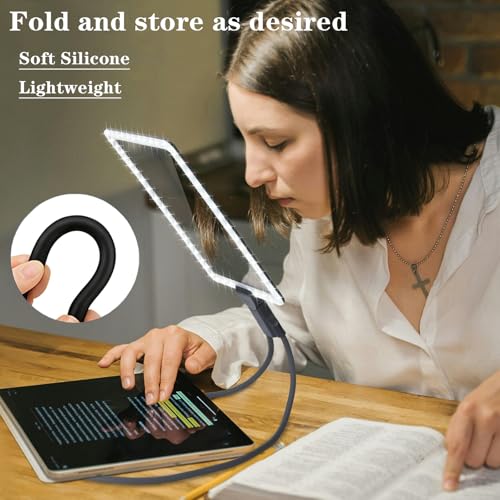 5X Magnifying Glass with Light, Hands Free Neck Hung Magnifying Glass, Dimmable 3-Setting 50 LED Lights Large View Magnifier for Reading Books,Sewing