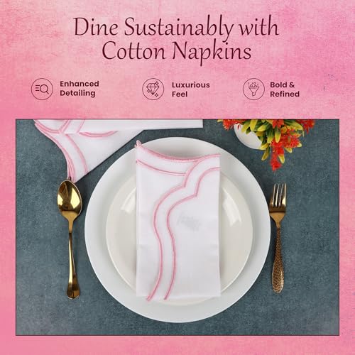 NATURALCRAFT Scalloped Cloth Napkins 18x18 in - White Edges Blush Pink - color: White Napkin With Blush Pink Edges, size: 18" x 18" (Set of 4)