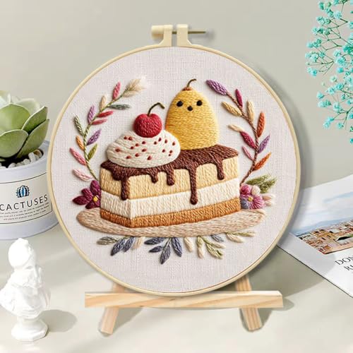 FEIYUENO 3 Sets Cake Pattern Embroidery Kit for Beginner Adults - color: Cake