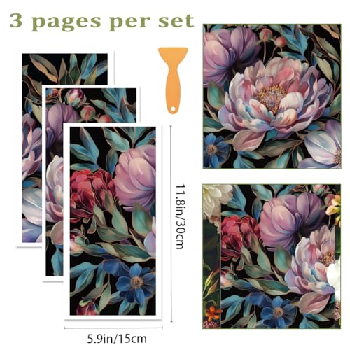 3 Sheets Vintage Flower Rub on Transfers for Crafts, 12×6in - style: Magnolia