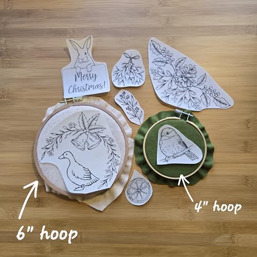 Water Soluble Embroidery Patterns Stabilizers, Stick and Stitch Embroidery Transfers Paper Tear Away Embroidery Stabilizer with Fun Designs for Stitching, Flowers and Animals (Tis the Season) - color: Tis the Season