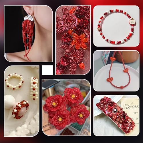 PH PandaHall 6000 Pcs 11/0 Glass Seed Beads, 2mm Seed Beads Red Round Waist Bead Mini Spacer Small Red Bead for Earring Choker Bracelet Neckalce Waist Chain Jewelry DIY Crafts Making - color: Red-6000 Pcs