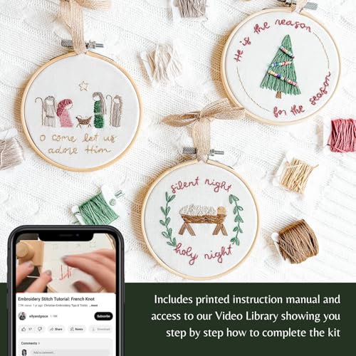 Elly & Grace Christian Embroidery Kit with Embroidery Hoop, Easy Embroidery Kit for Beginners and Adults, Full Embroidery Hoop Kit with Needles and Thread Included (Silent Night) - style: Silent Night