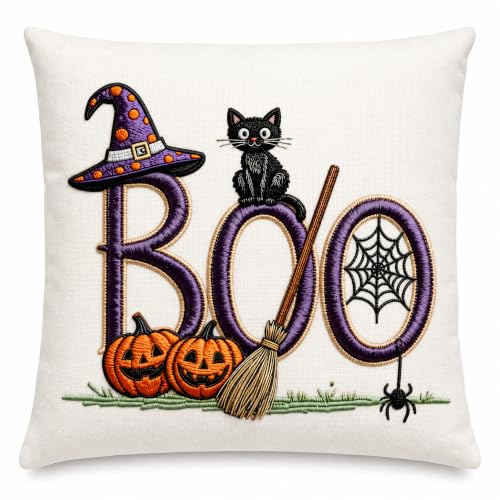 Halloween Witch Cat Pumpkin Linen Throw Pillow Cover 18x18 - color: Pa10061, size: 18" x 18" (Pack of 1)
