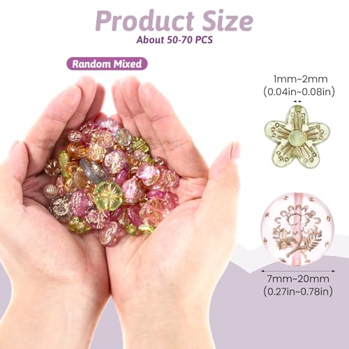 50-70 Pcs Cute Assorted Kawaii Aesthetic Beads Assorted Bohemia Acrylic Beads Heart Butterfly Flower Round Oval Czech Bead Bulk Metal Enlaced Transparent Aesthetic Bead for Jewelry Making DIY Craft