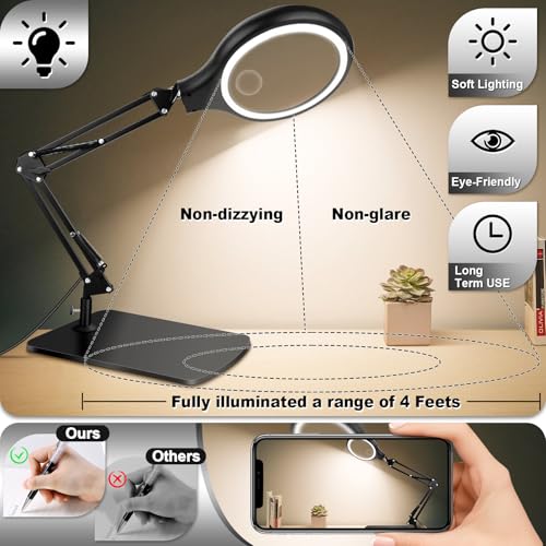 NZQXJXZ 10X 30X Large Magnifying Glass with Light and Stand 5-inch
