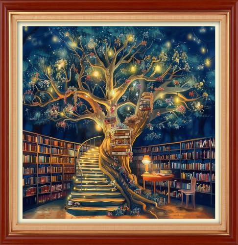 Findvoor Counted Cross Stitch Kits for Adults Full Range of Cross Stitching Embroidery Unprinted Pattern for Beginners, 11CT Needlepoint Cross-Stitch Patterns Embroidery Kits-Magic Tree 18×18 inch - color: ColourSet17