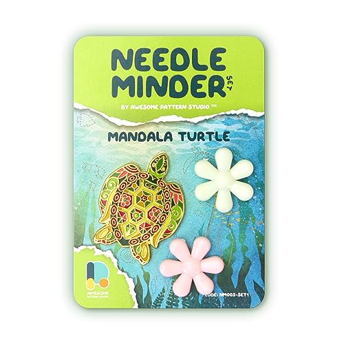 Awesome Pattern Studio Needle Minder Set - Mandala Turtle Magnetic Needle Minder + 2 Needle Threaders. Enamel Pin for Cross Stitch, Embroidery and Craft - size: Turtle Set #1