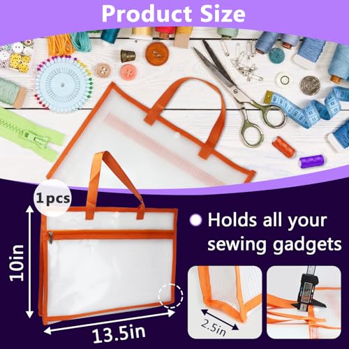 Portable Project Bags for Quilting Knitting, Stitching and Embroidery Projects Storage, Sew Project Bag with Zipper and Double Pockets, Transparent Mesh Sewing Project Bag for Crafter - size: 1 Pack