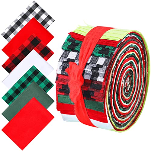 Tegeme 40pcs Christmas Jelly Fabric Strips for Quilting and DIY Craft 2.55" - color: Buffalo Plaid Style