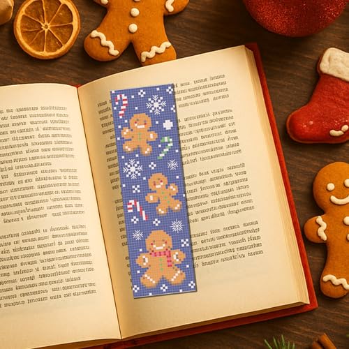 FREEBLOSS 6 Set Christmas Cross Stitch Bookmark Kits Snowman Santa Claus Stamped Cross Stitch Kit DIY Bookmark Craft Kit with Instructions for Beginners, 20x6cm/8x2.4inch - style: Casual