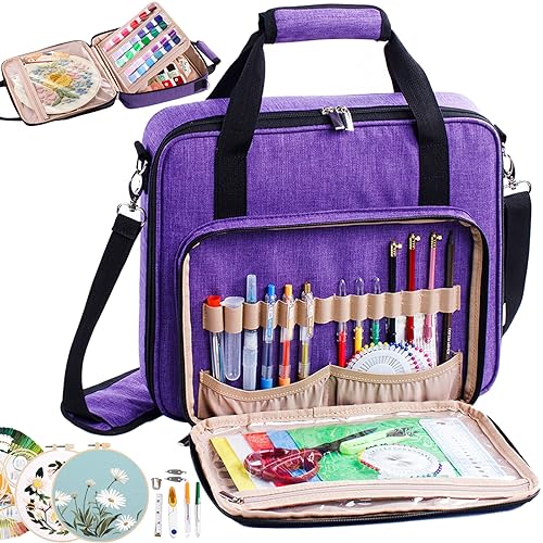Large Embroidery Bag, Cross Stitch Organizer & Needlepoint Project Bag - color: Purple