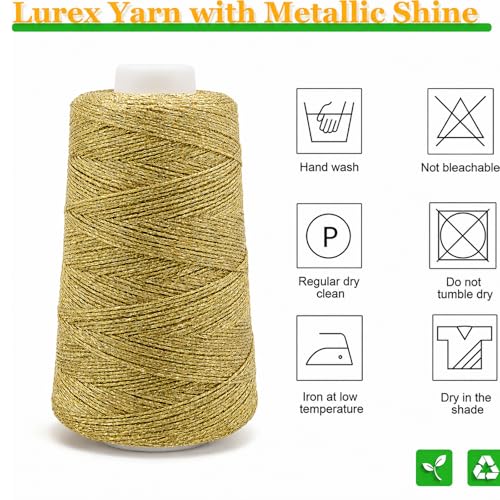 Metallic Crochet Thread, 80g Lurex Yarn for Charms（Gold - color: Gold