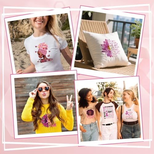 Dtf Transfers Ready to Press -24Pcs Breast Cancer Awareness Iron on Decals Pink Ribbon Fight Cancer Quote Heat Transfer Vinyl Stickers for Clothing Pillows Bag DIY Crafts - color: Breast Cancer Awareness