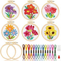 ZOIIWA 6 Pcs Flower Cross Kit for Beginner Flower DIY Embroidery Kit