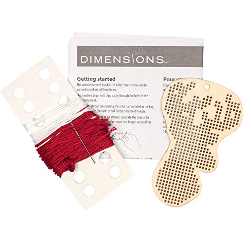 Dimensions Counted Cross Stitch, Reindeer Wooden Christmas Ornament Craft Kit, 1 Pc, Red,White